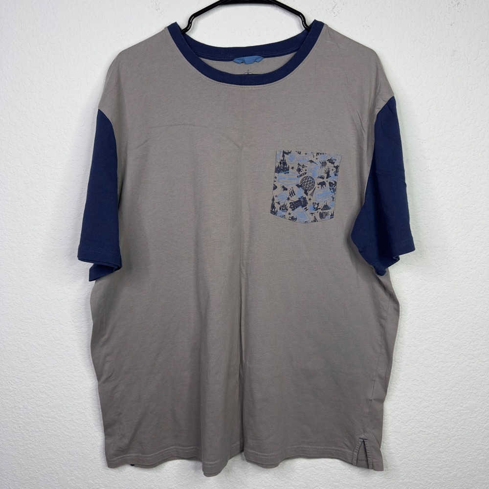 Disney Parks T-Shirt Mens XL Gray Blue Raglan Colorblock Theme Park Vacation
